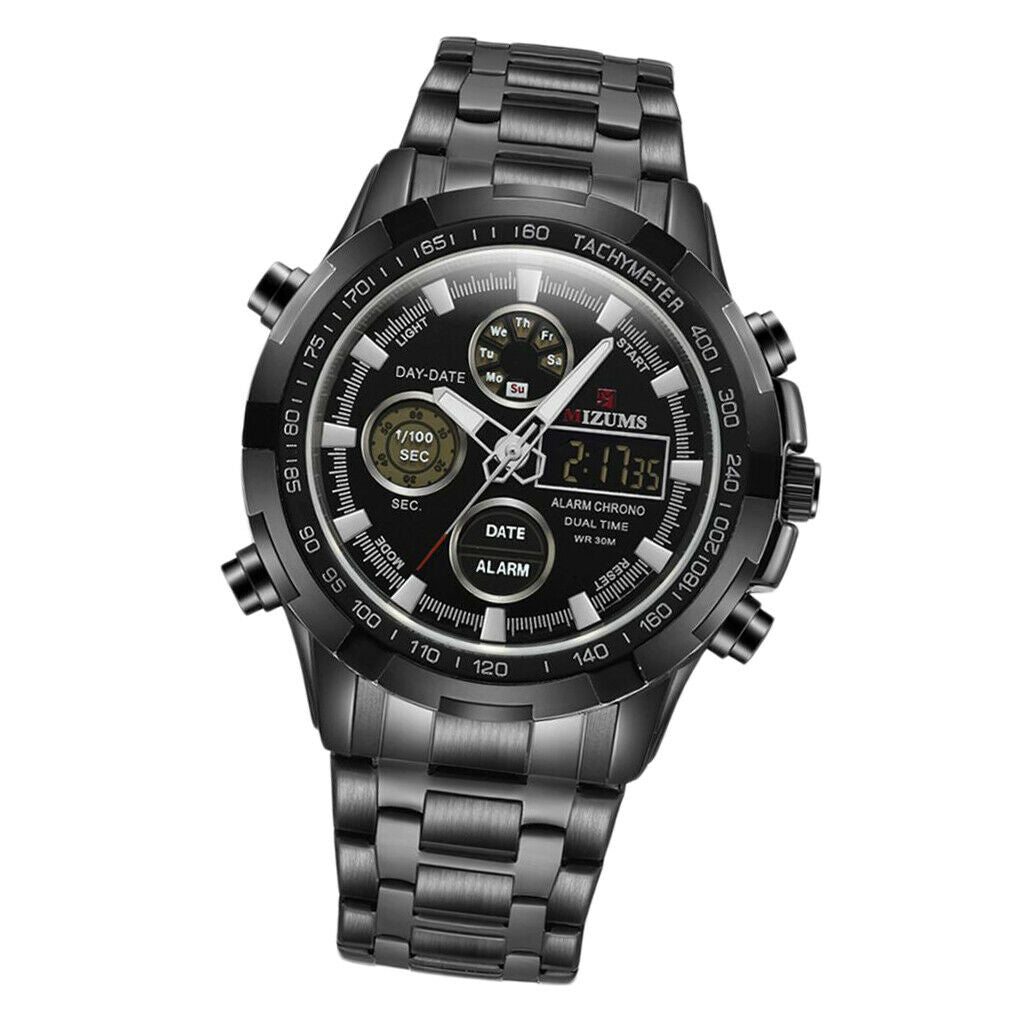 Quartz Waterproof Luminous Steel Belt Sports Watch for Men Black