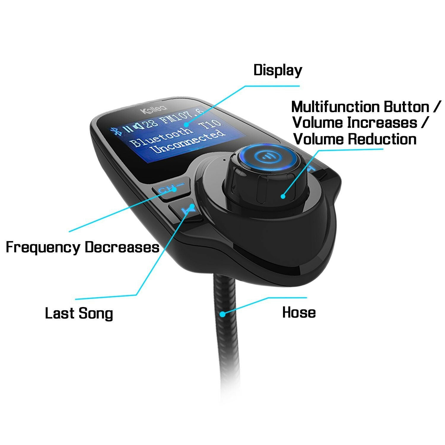 1.44" LCD Wireless FM Transmitter &USB Charger & Handsfree Bluetooth &MP3 Player