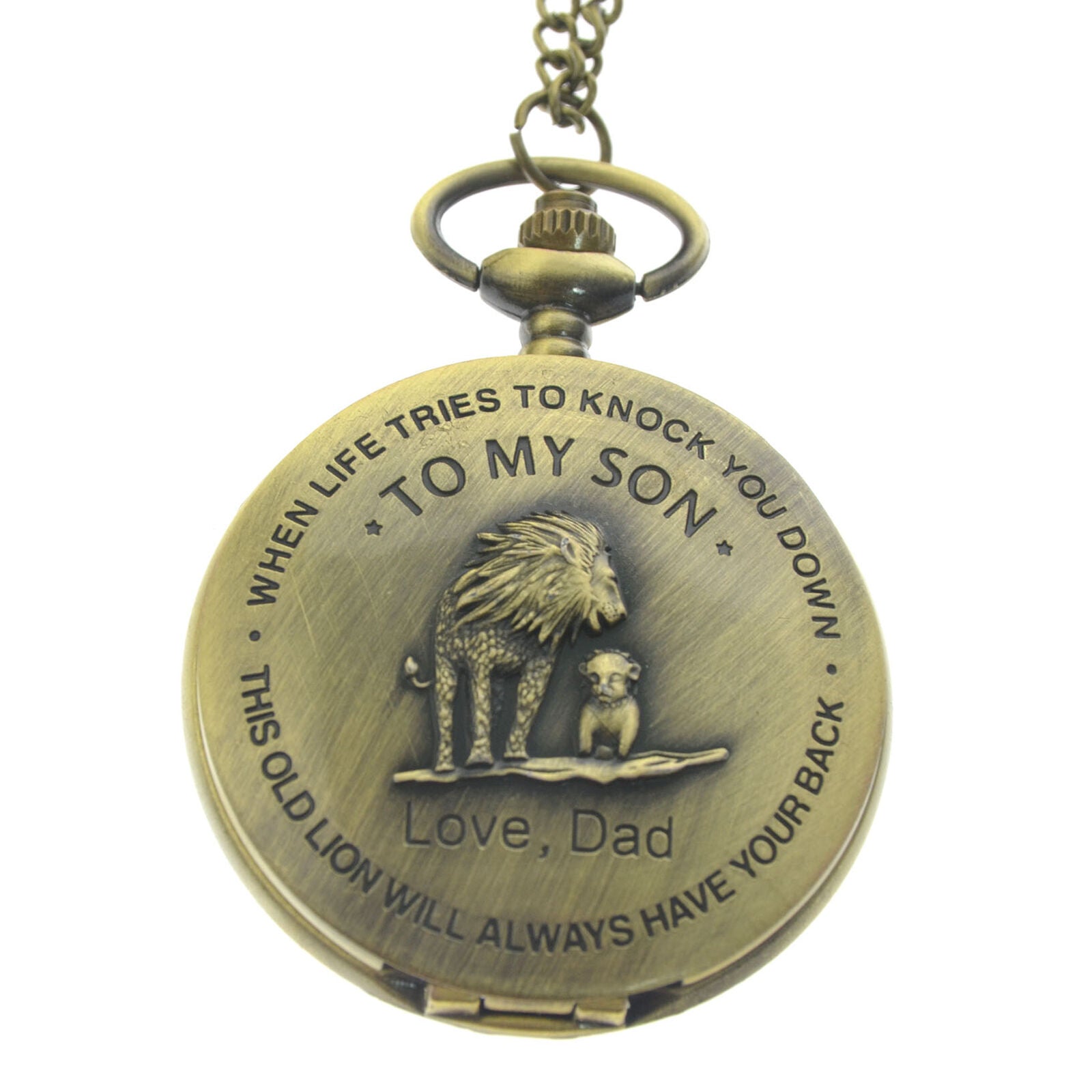 Father and Baby Lion "To My Son,Love Dad" Pocket Watch with Chain Gift for Son