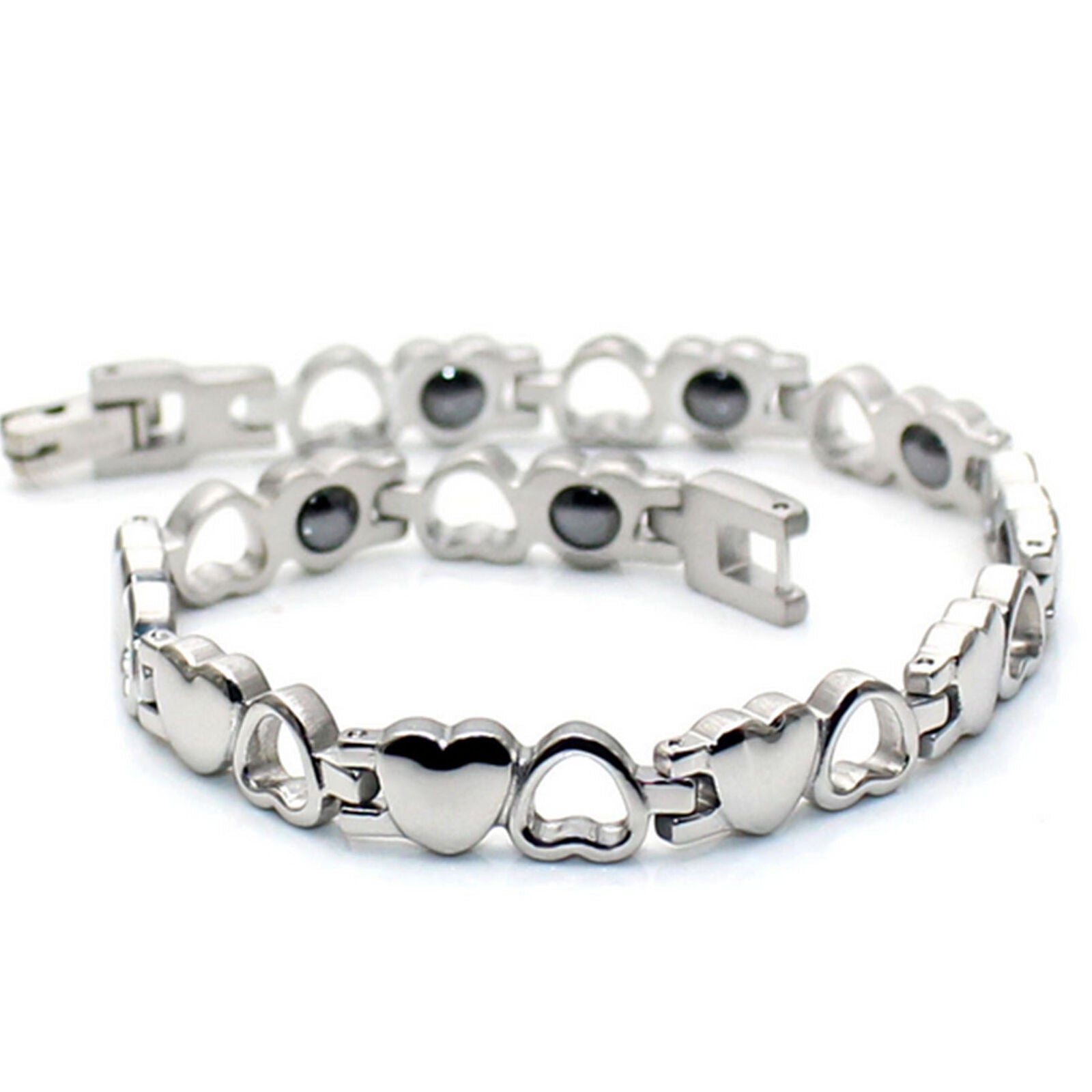 Men Women Stainless Steel Magnetic Bracelet Hollow Out Heart Shape Chain Bangle