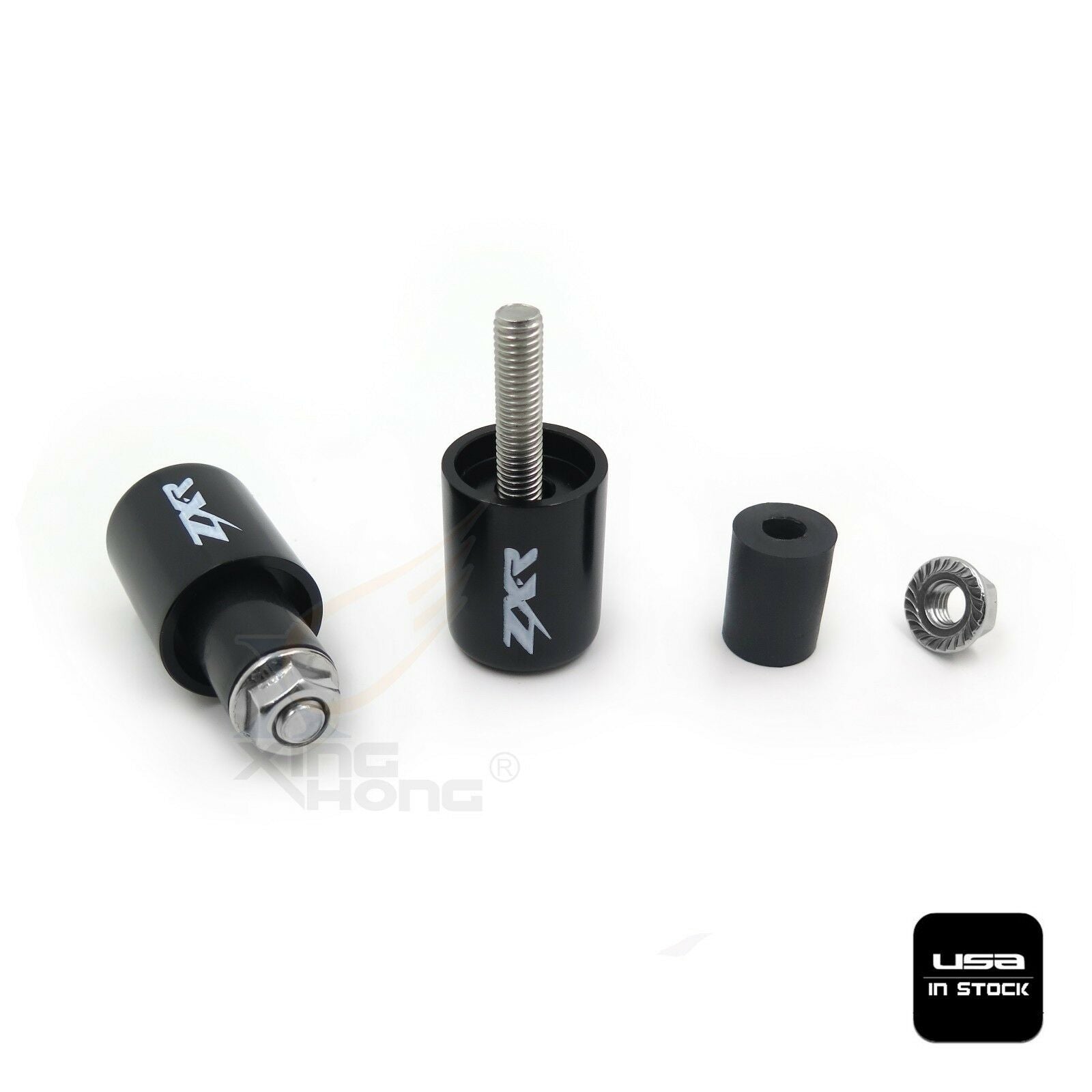 Black Bar Ends w/"ZXR" Rubber Black For 96-03 Kawasaki Ninja ZX7R /99-00 ZRX1100