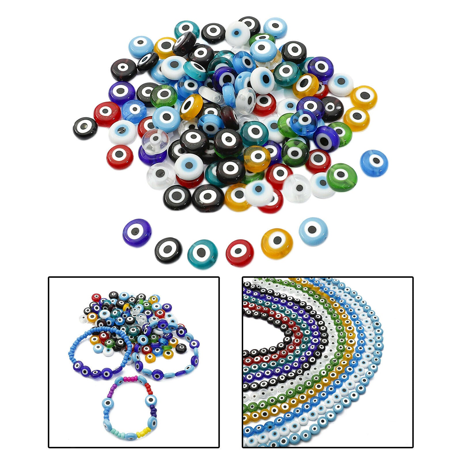 200-Pack Evil Eye Beads 10mm Spacer Beads Charms DIY Earring