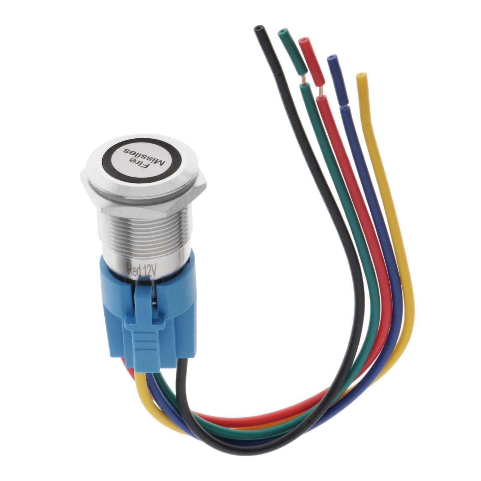12V 19mm Red LED Light Missile Fire Push Button Switch