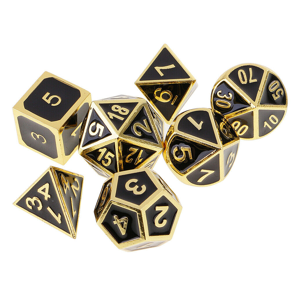 7x Opaque Zinc Alloy Polyhedral Dices for Party Bar Accessory Golden 1.6cm