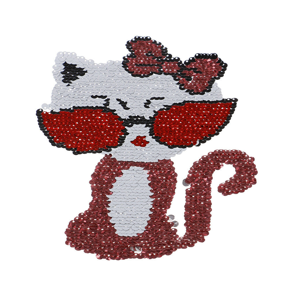 cat reversible sequined sew on patches for clothes diy sweater coat appliq.l8