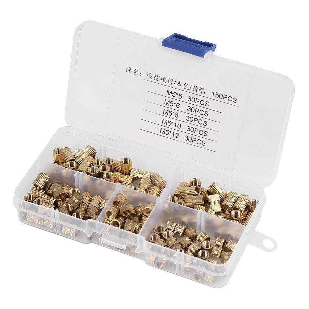 150x M5 Threaded Round Metal Knurl Thread Insert Nuts Brass Tone Nuts Set Kit