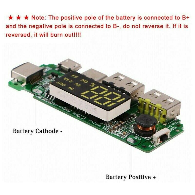 LED Dual USB 5V 2.4A Micro/Type-C / Flash USB Power Bank Charger Board US