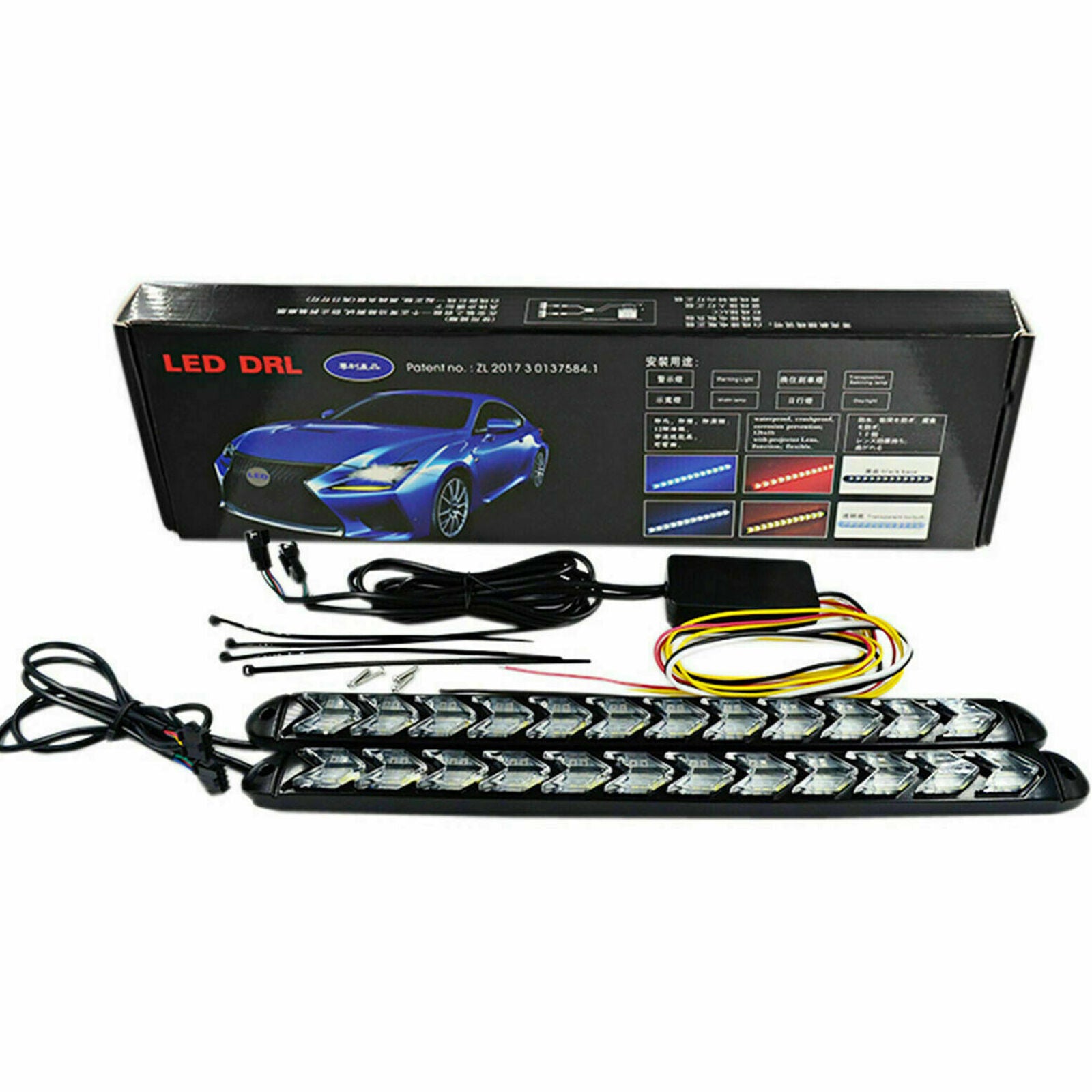 2x Car LED Amber/White Switchback Flowing Strip Arrow Flasher Turn Signal Light