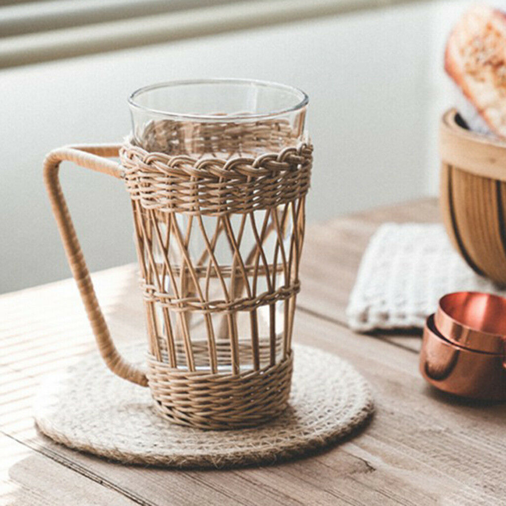 Woven Wicker Cup Holder with Protection for Tea, Water Glasses