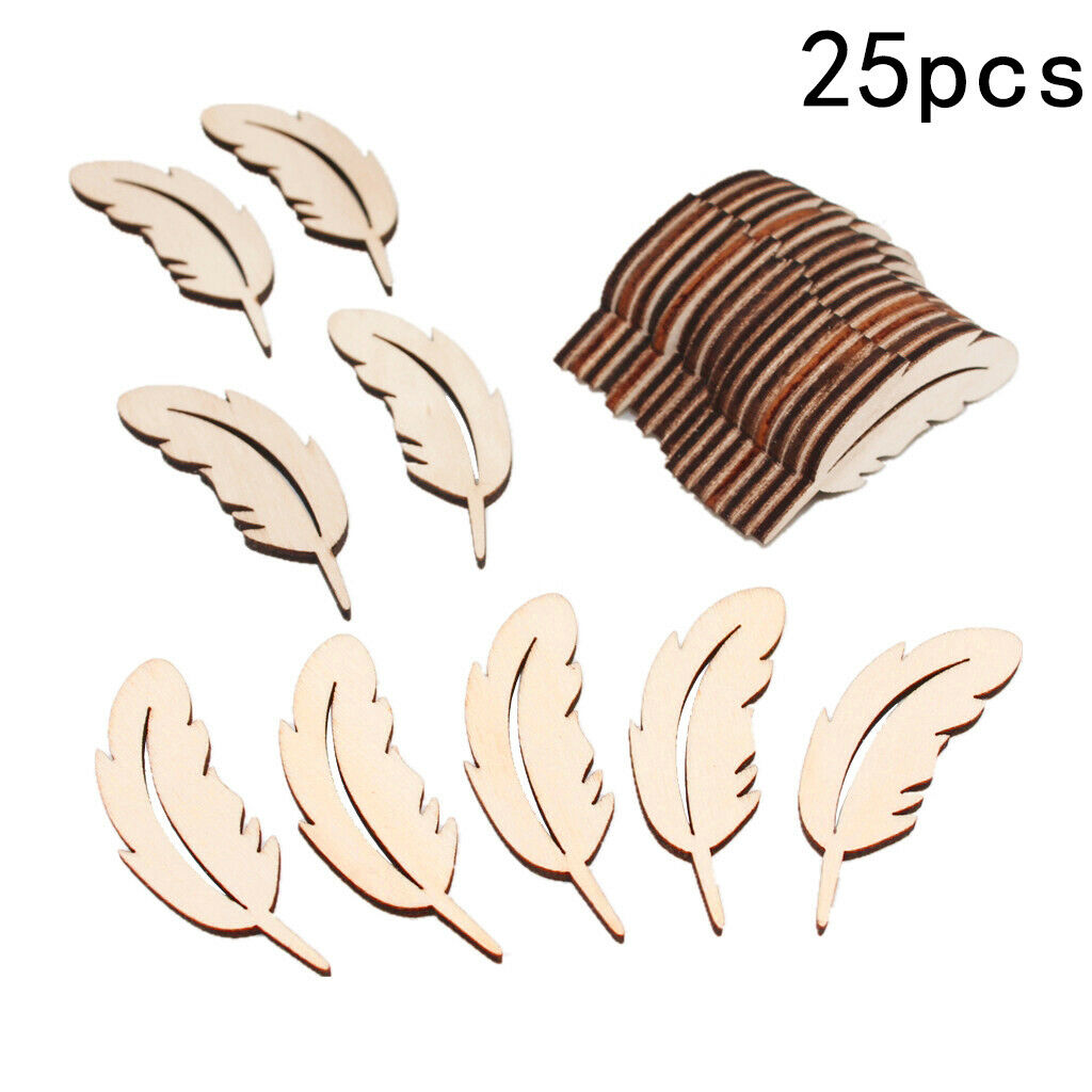 25pcs Feather Shaped Natural Wood Slices Rustic Wooden Pieces Embellishment