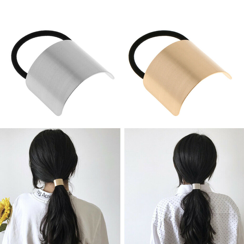 2Pack Metal Cuff Hair Rope Girls Hair Tie Ponytail Holder Headwear Bun Maker