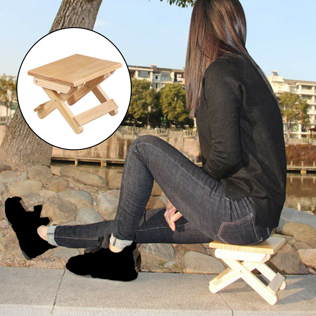 Portable Foldable Wooden Stool Heavy Duty Small Chair Seat Outdoor Patio