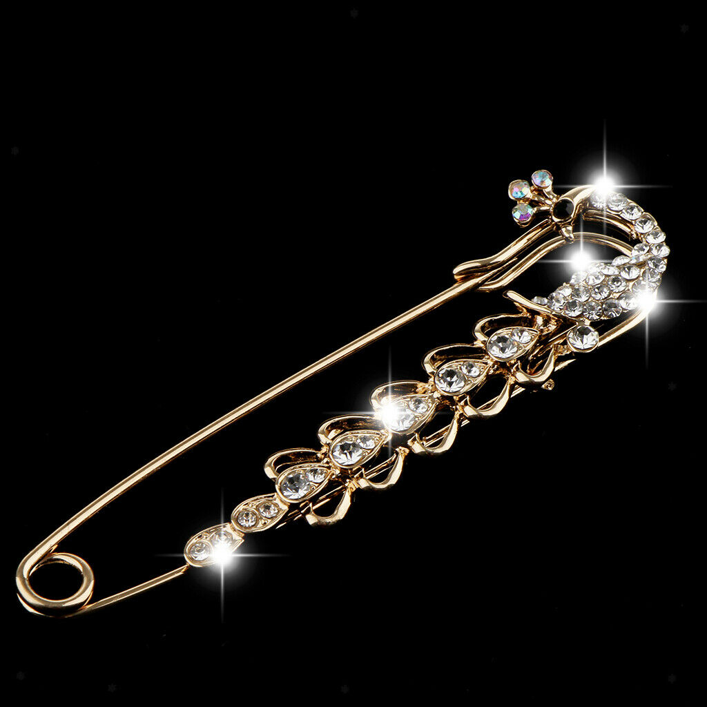 Chic Peacock Safty Pin Crystal Brooch Pin Suits Lapel Pin Clothes Jewelry