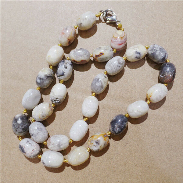 1 Strand 14x10mm Gray Crazy Lace Agate Barrel Beads Handmade Necklace HH9216
