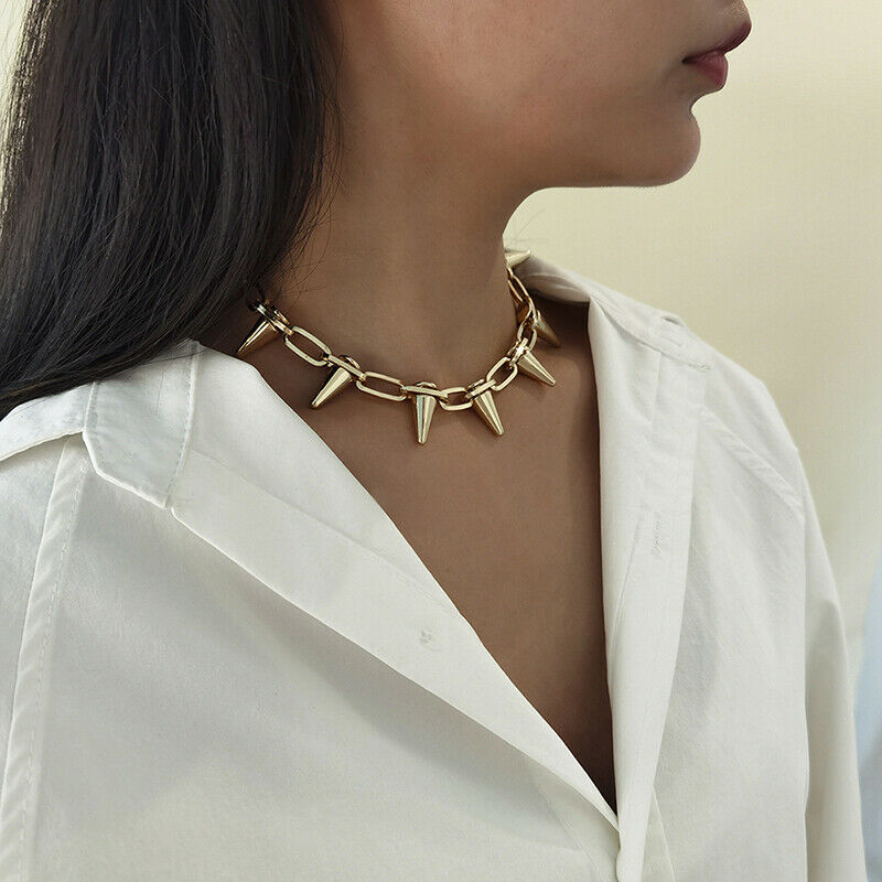Fashion Punk Spike Rivet Gothic Choker Necklace Women Men Jewelry Gi.l8