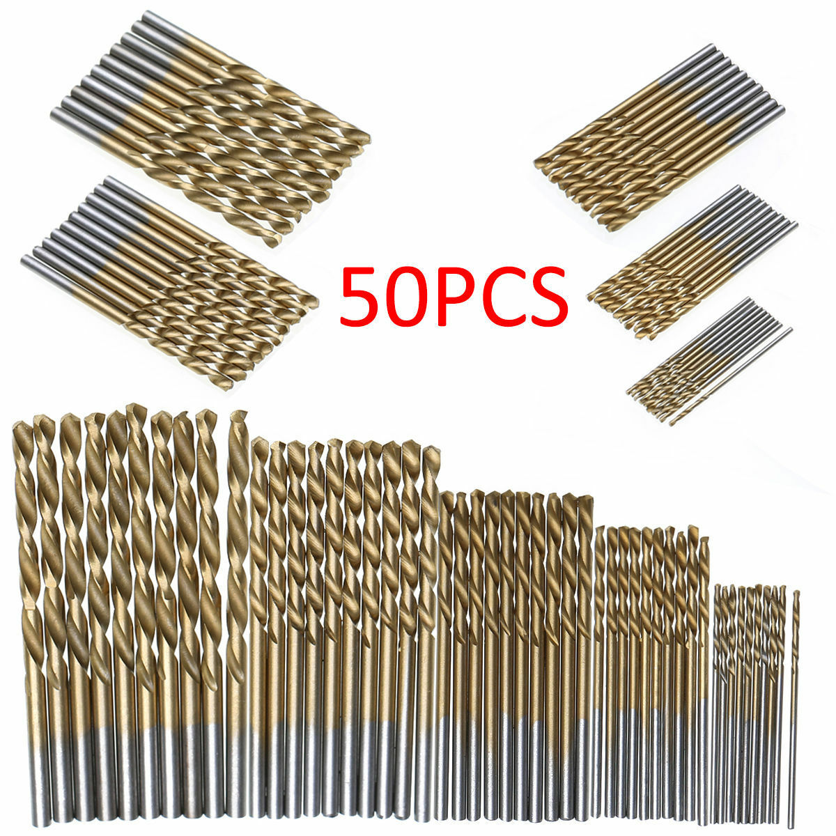 Lots Titanium Coating High Speed Steel Drill Bit Set Tool 1/1.5/2/2.5/3mm 50pcs