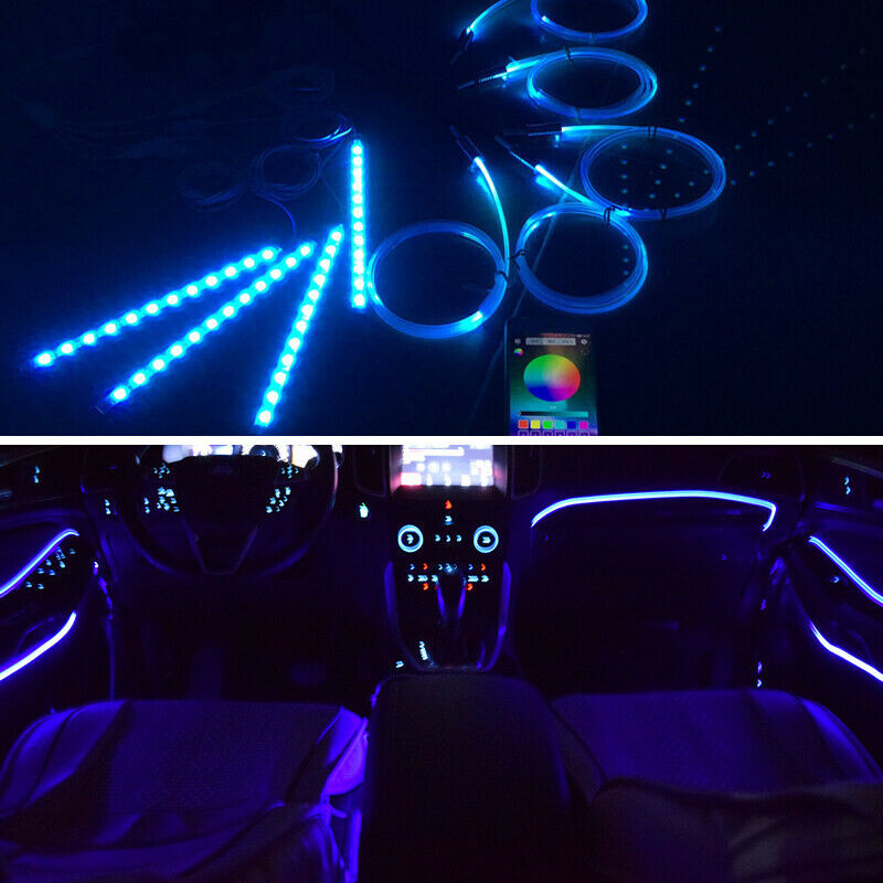 10x RGB LED Bluetooth Car Under Dash Door Light 8M Glass Fiber Strip iOS Android