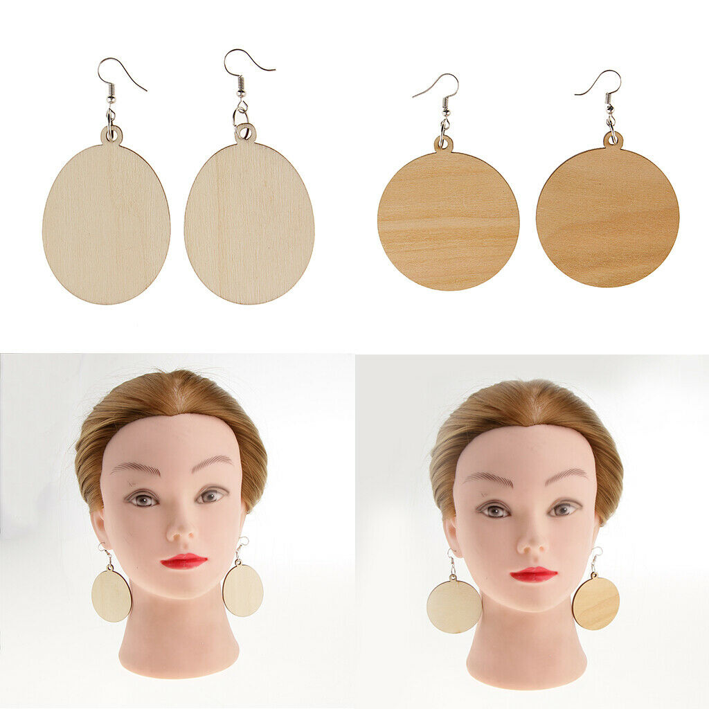 2 Pairs Ethnic Big Geometric Round Circle Teardrop Wooden Dangle Earrings