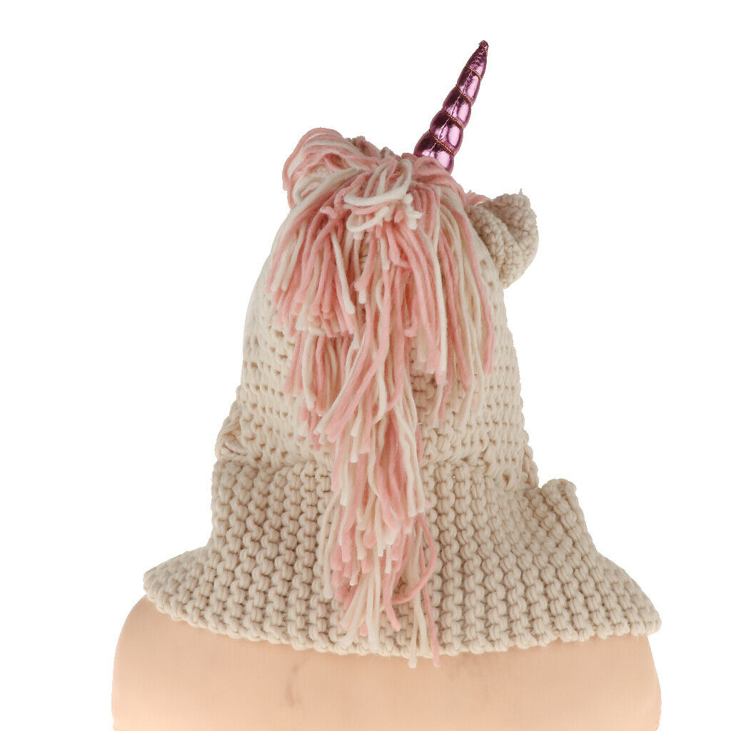 Unicorn Winter Hat with Scarf  Knitting Beanie - White, 2-6 Year Kids