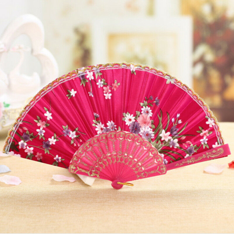 Folding Fan Chinese Flower Lace Silk Hand Held Fan Wedding Dancing Party .l8
