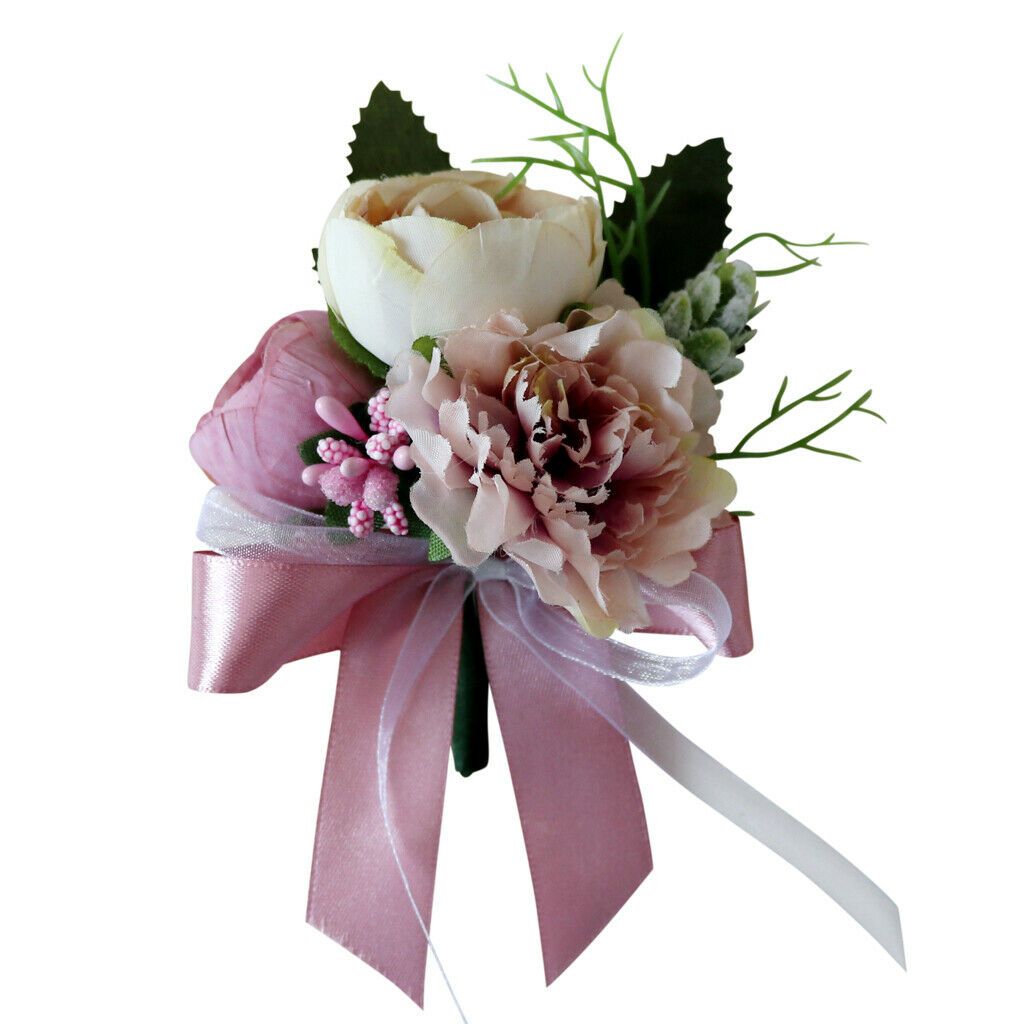 2Pcs/Set Wedding Silk flower Corsage Tea Rose Boutonniere Broach Decor