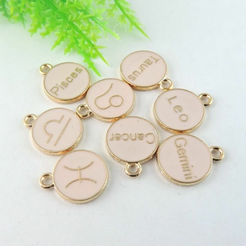 40 pcs Pack Random Pink Enamel Metal 12 Constellations Zodiac Pendant Charm DIY
