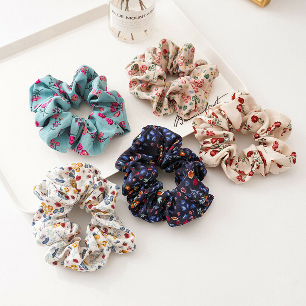 5Pcs Womens Flower Hair Scrunchies Assorted Stretchy Hair Rope Ties Updo