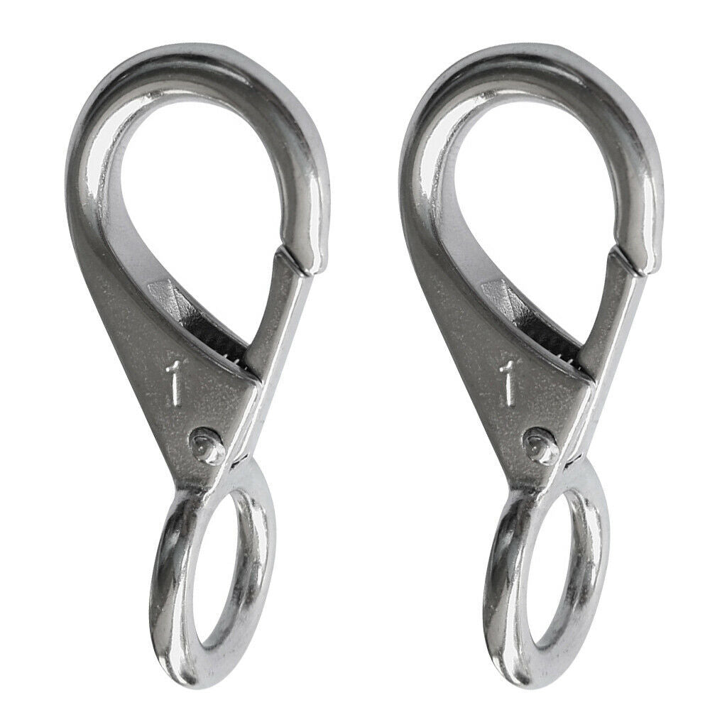 2 Pieces 316 Stainless Steel Spring Loaded Fixed Eye Boat Snap Hook Marine