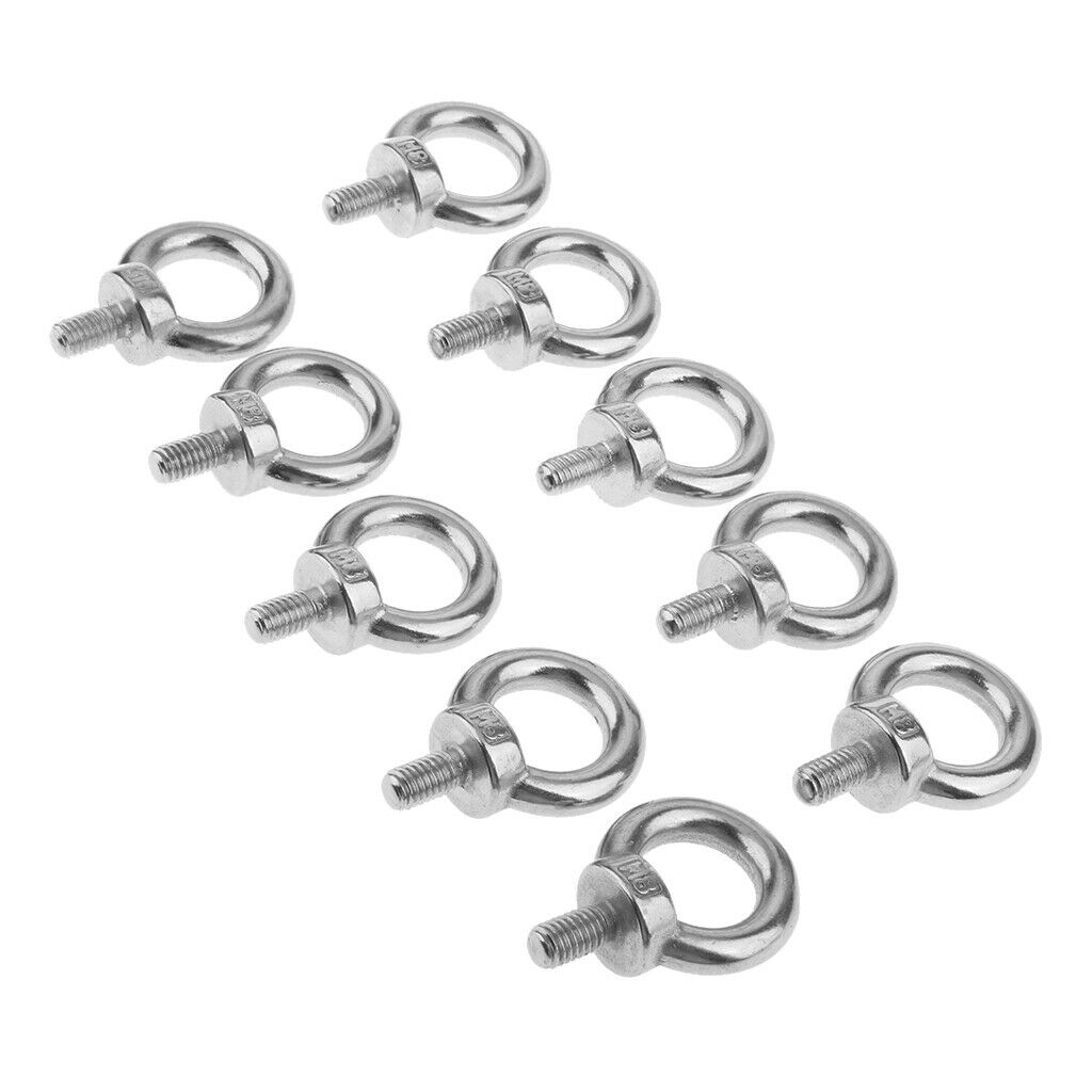 10pcs M8 Eye Bolt 316 Stainless Steel Shade Sail Boat Roof Rack Nut 8mm