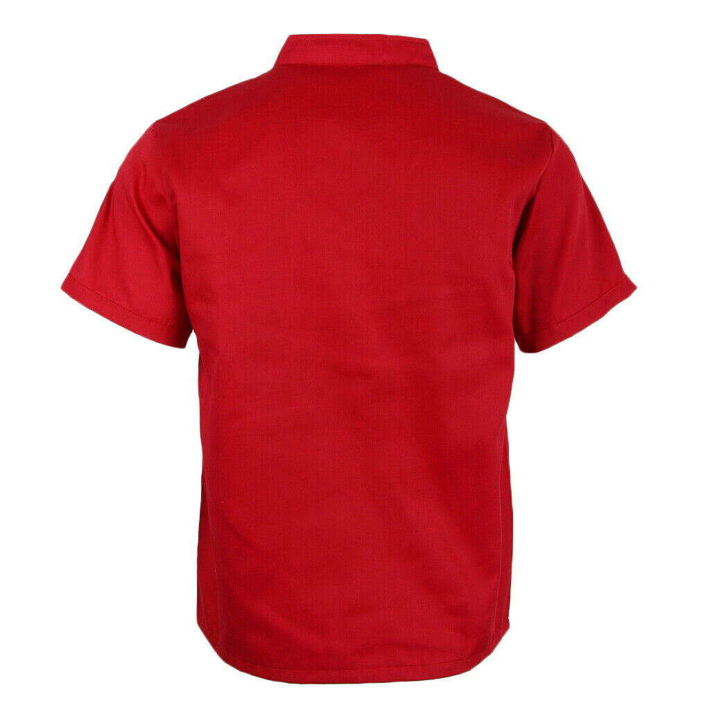 Unisex Chef Jackets Coat Short Sleeves Shirt Kitchen Uniforms M Red