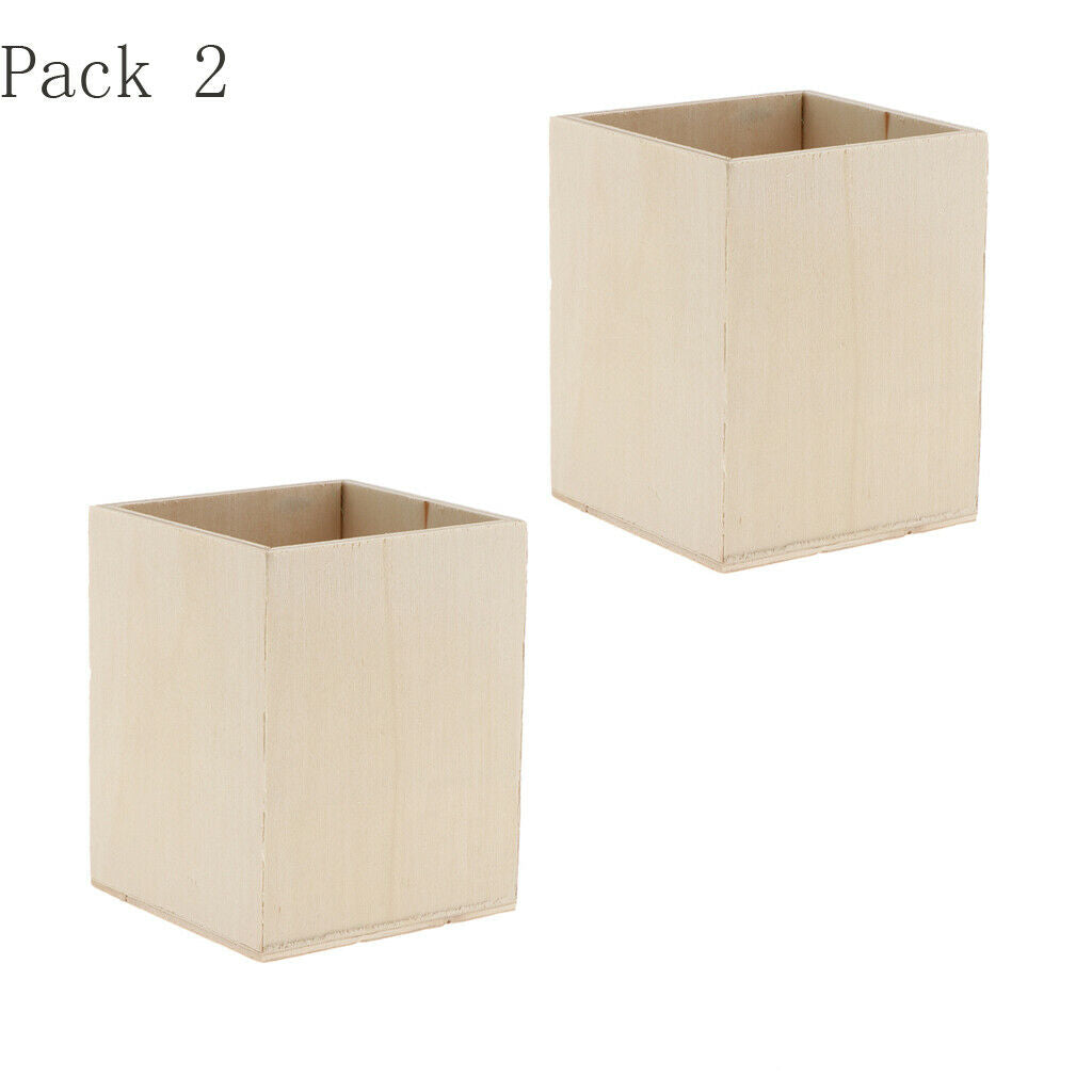 2pcs/set Unfinished Wood Pen Container Holder Wooden Box Cover Craft