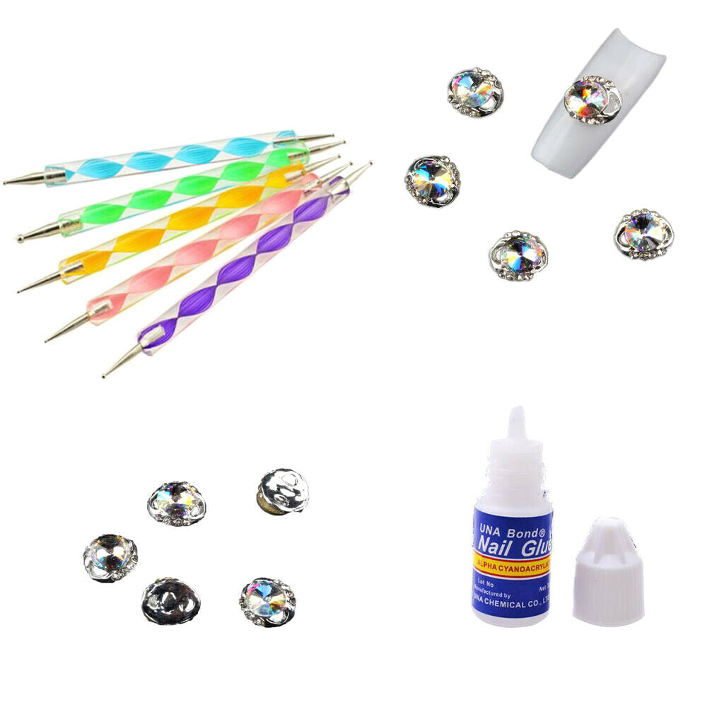 Nail Art Dotting Painting Pencil Rhinestones Glitter Tip Glue Manicure Set