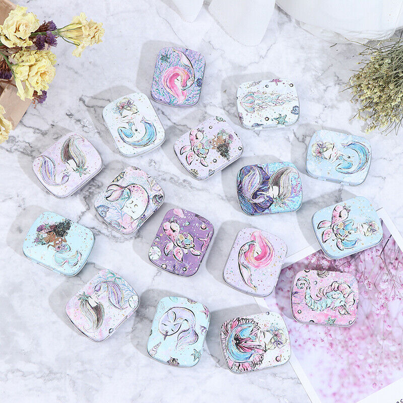 Mini Mermaid Tin Trinket Jewelry Coin Box Tinplate Storage Case Small Rec.l8