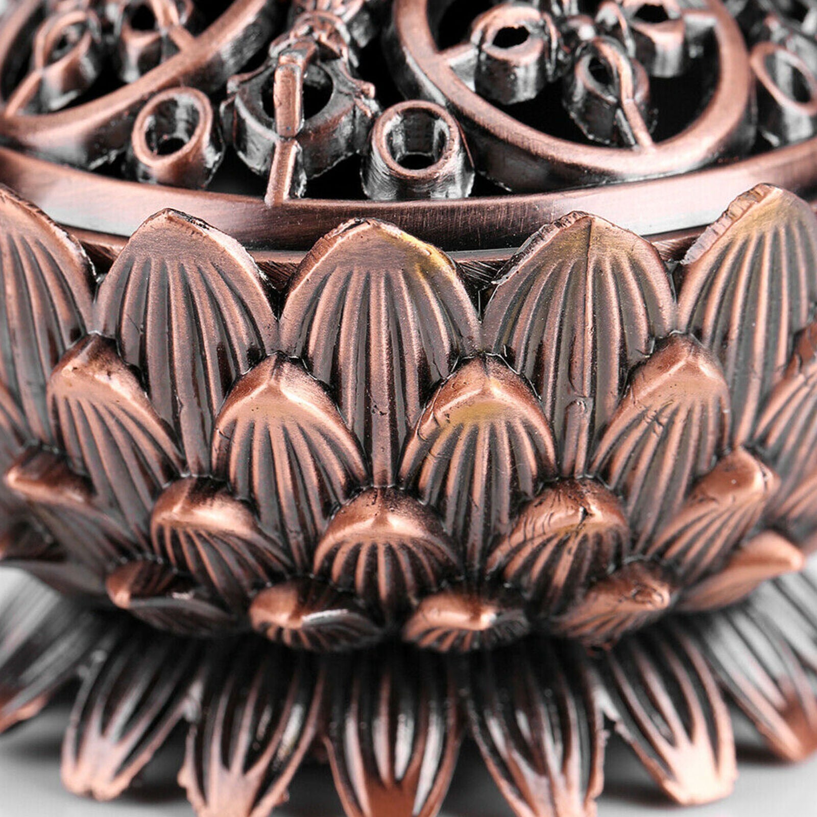 Chinese Lotus Cone Incense Burner Holder Flower Statue Censer Home Office Decor