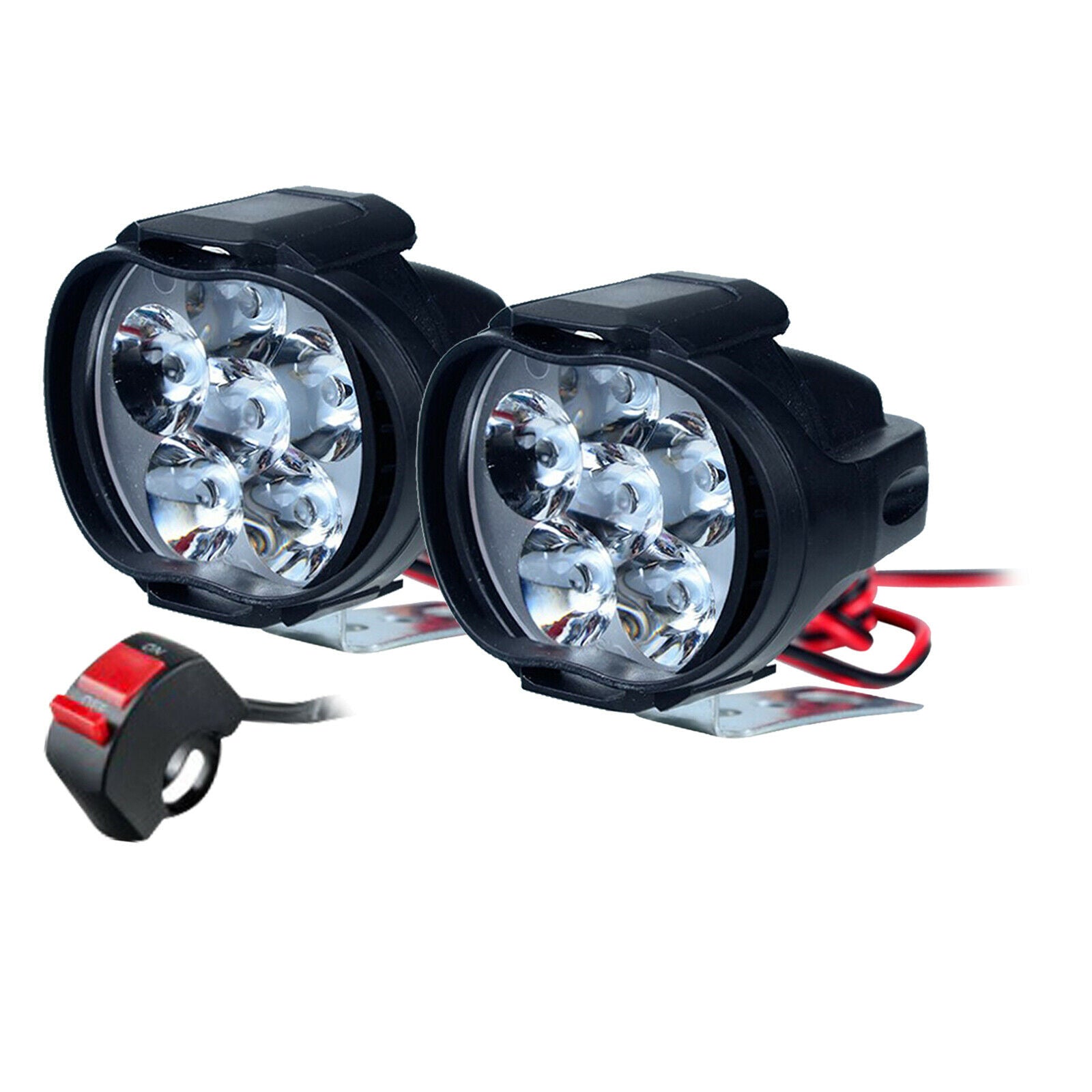 Universal 6 Led Motorcycles Biking Scooter Headlight Switch Head Light Black