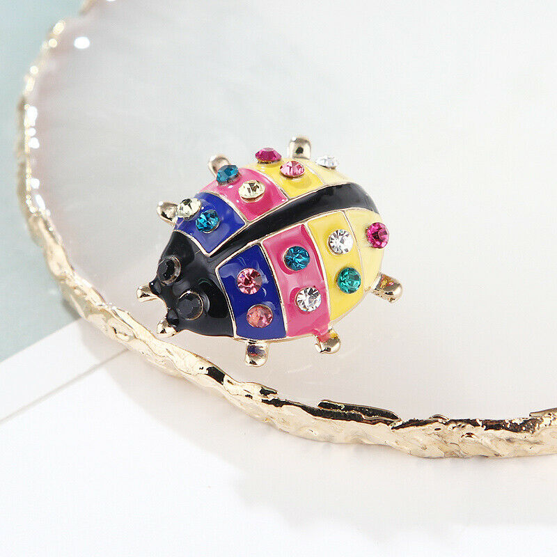 Fashion Colorful Enamel Rhinestone Ladybug Brooches Beetle Pin Corsage Je.l8