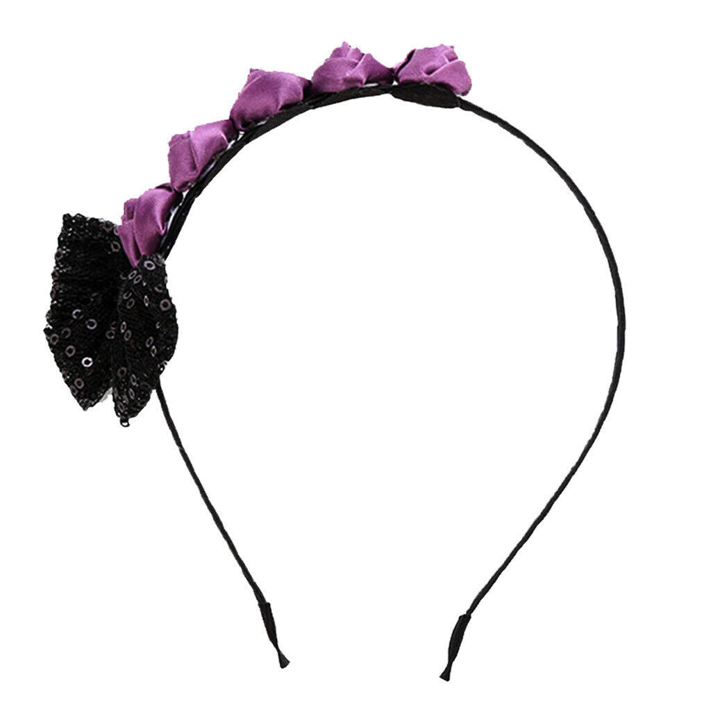 Romantic Gothic Purple Rose Flower Hair Hoop Black Lace Bowknot Headband