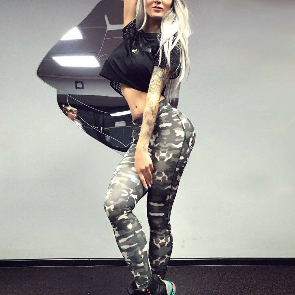 Ladies Women Yoga Compression Leggings Fitness Pants Camouflage Printed M