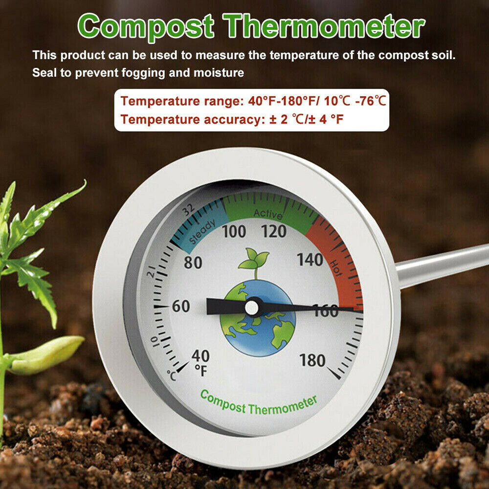 50cm Stainless Steel Compost Soil Thermometer Celsius Measuring Garden 40-180℉