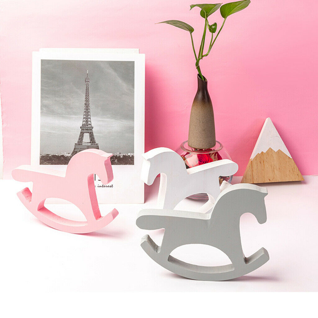 Pine Wood Rocking Horses f/ Home Bedroom Tabletop Xmas Decor White