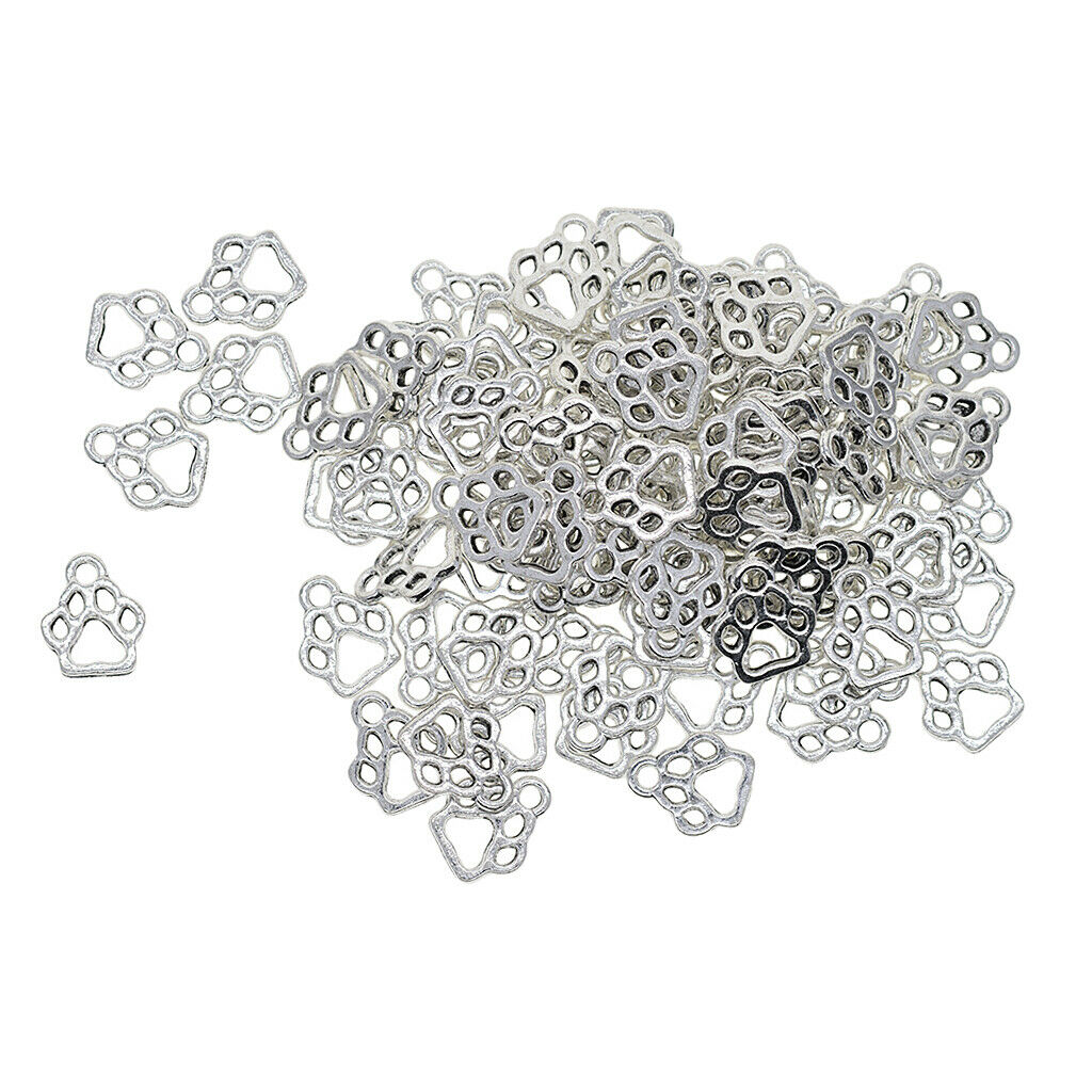 100x Cat Paw Footprint Shape Alloy Pendants Charms for DIY Bracelet Necklace