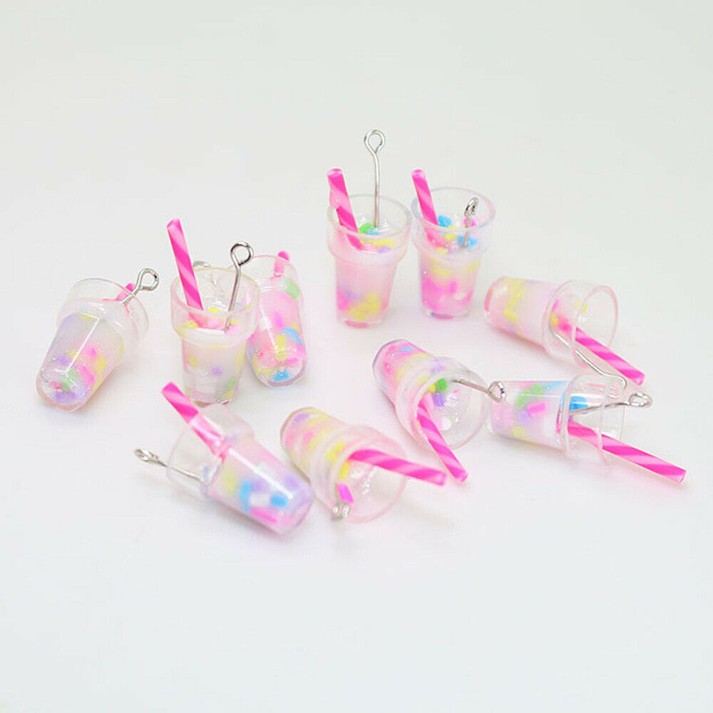 10Pcs Mini Milk Tea Charms DIY Epoxy Earrings Pendants Jewelry Craft Making Tool