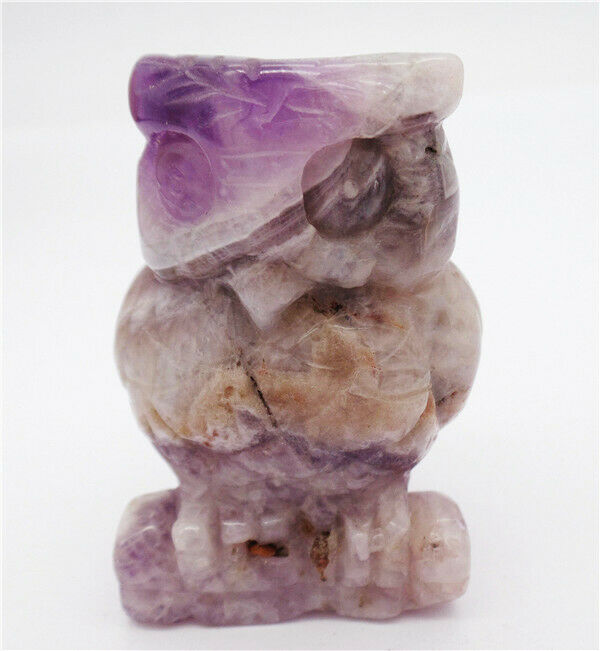 62x38x28mm Natural Purple Amethyst Carved Owl Decoration Healing Statue HH8092