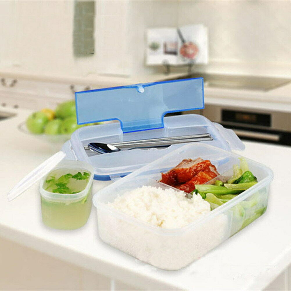 Outdoor Portable Microwave Lunch Box with Soup Bowl Chopsticks Spoon Food @