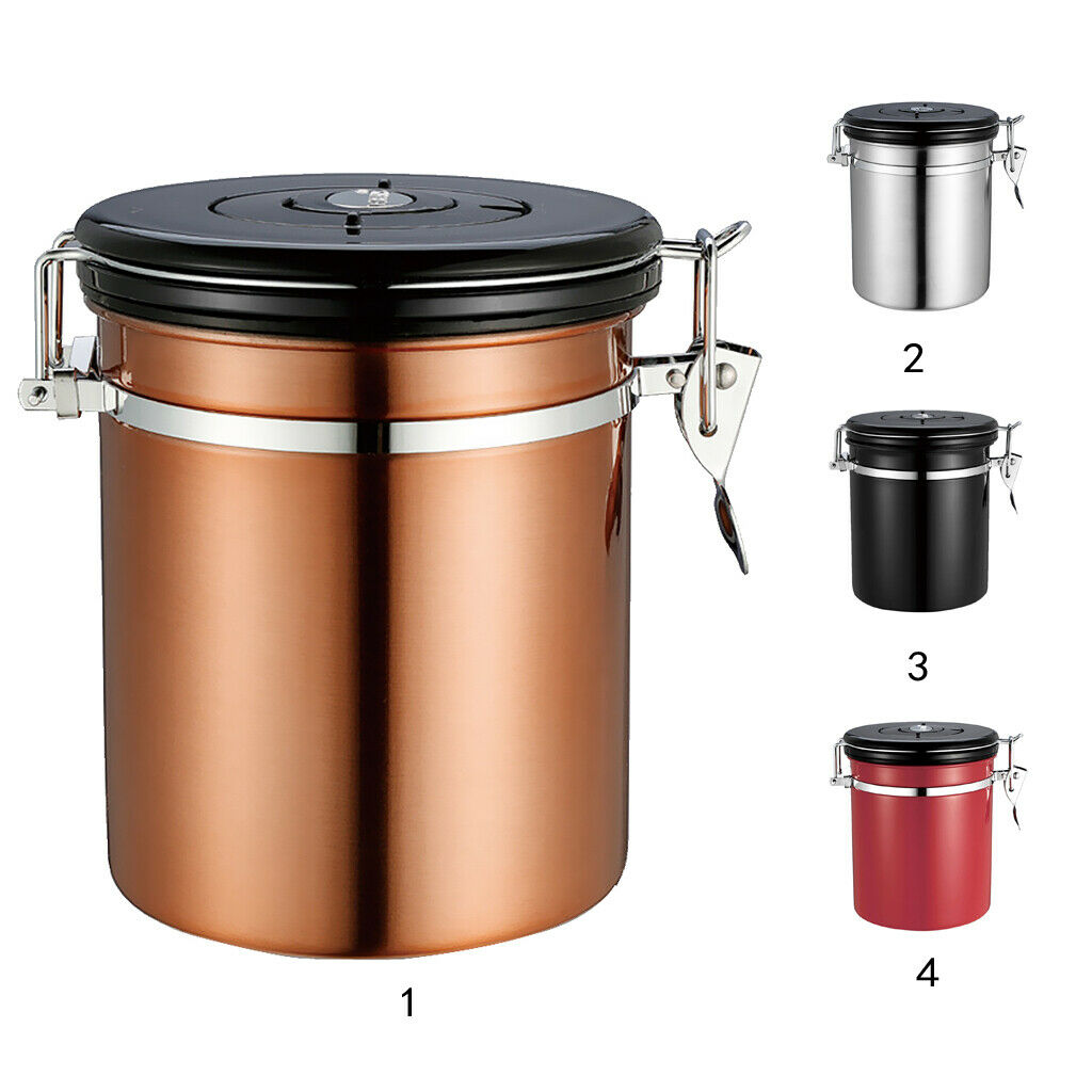 Stainless Steel Coffee Tea Canister Jar Box Sugar Storage Pot Seal Can Black