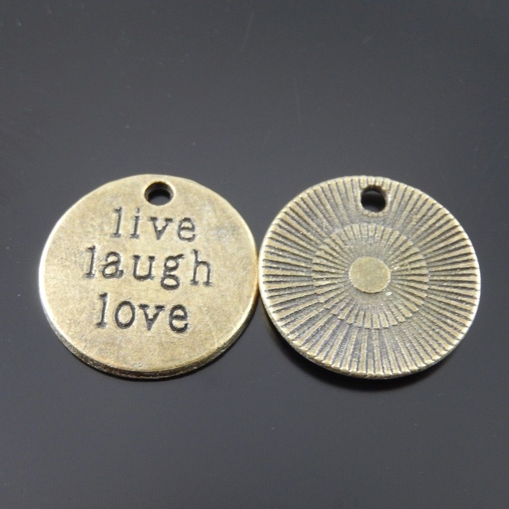 20 pcs Antiqued Bronze Tag Round Charm Alloy Engraved Pendant Drop Dangle 19*2mm