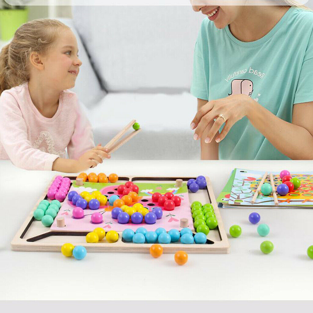 Wooden Board Beads Game, Rainbow Clip Beads Puzzle, Early Educational Toys 30cm