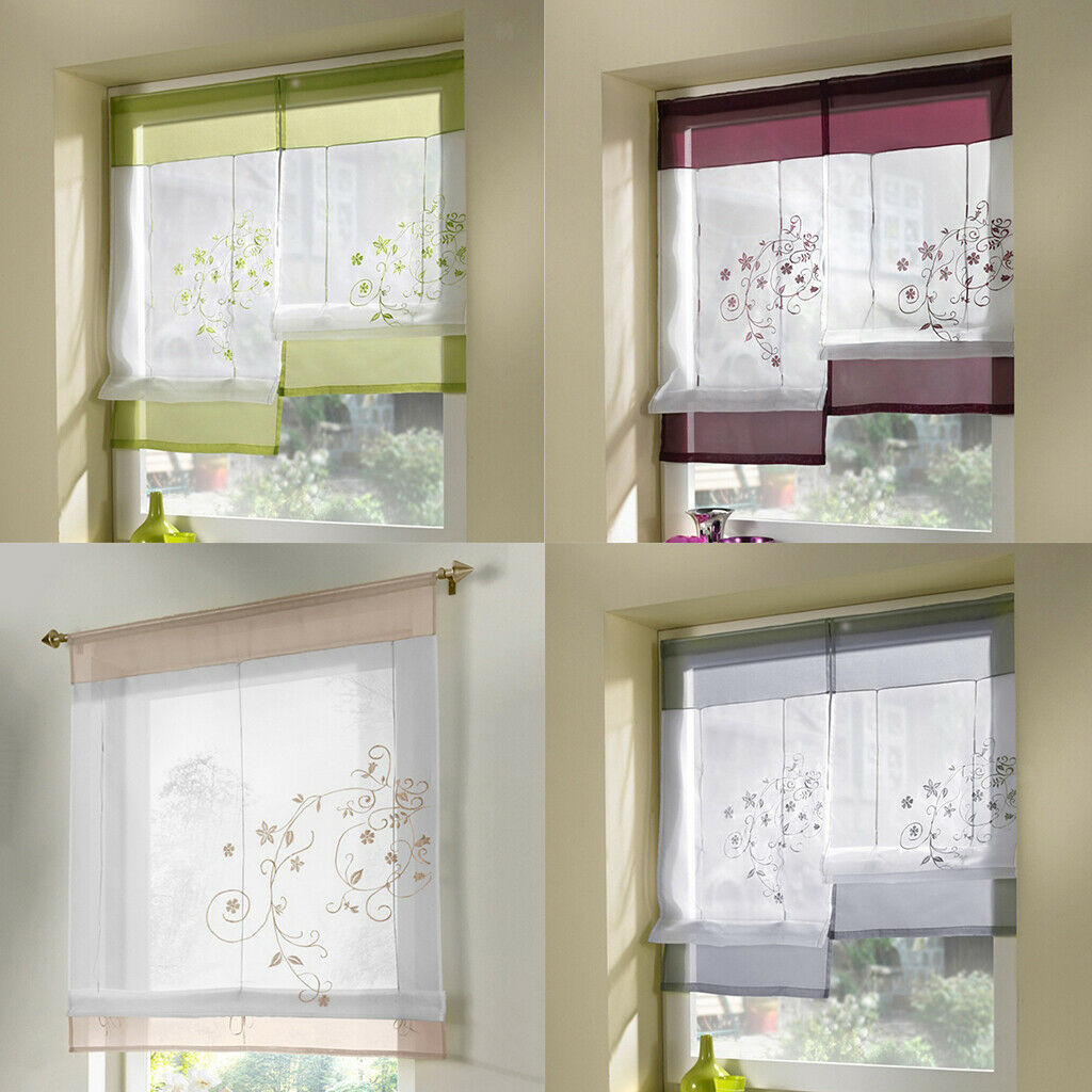 Liftable Roman Curtain Sheer Voile Window Valance Drape #3 Green, 80x120cm