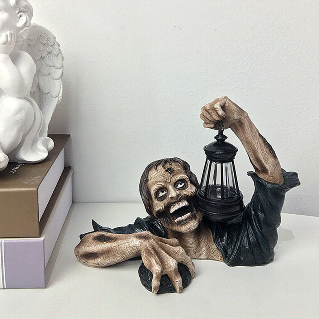 Zombie with Lantern Sculpture Halloween Decoration Spooky Crafts Ornament