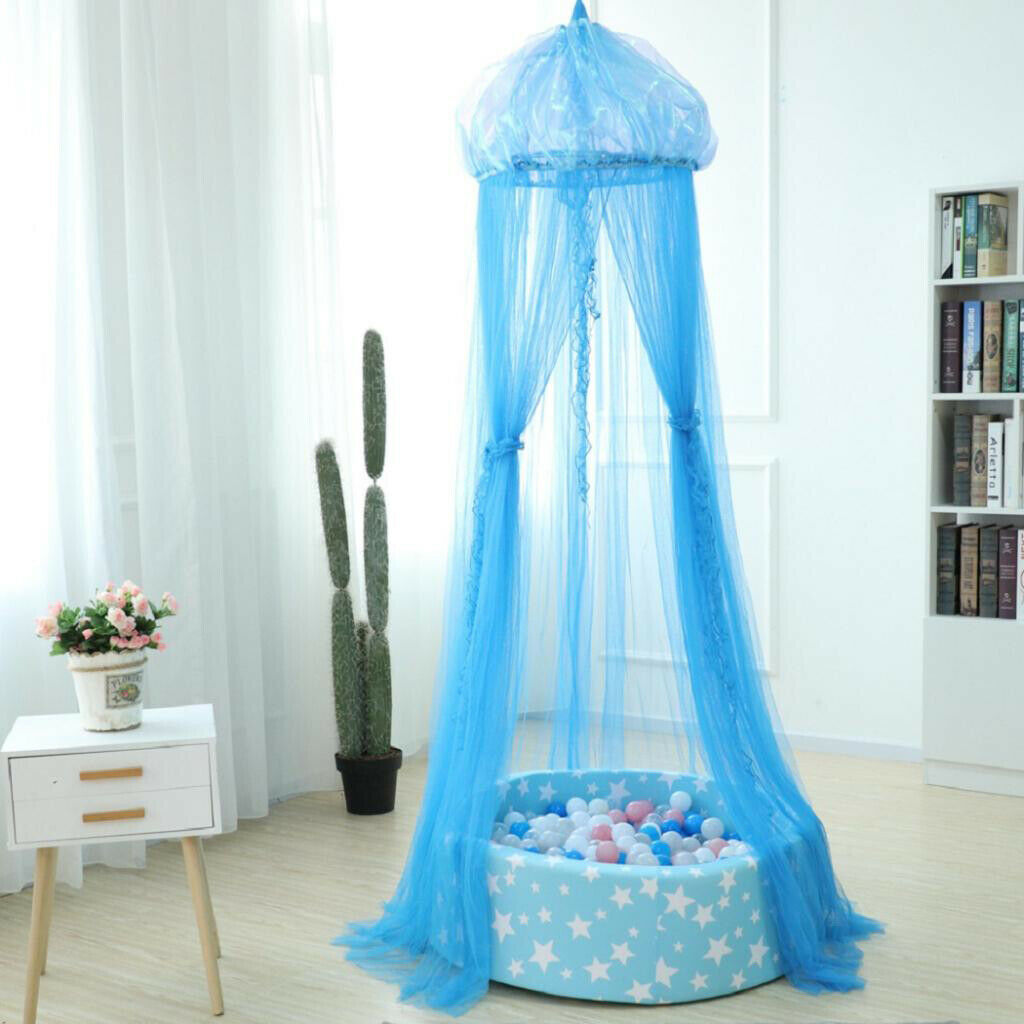 Kids Blue Crib Bed Canopy Bedcover  Net Round Dome Tent Nursery Room